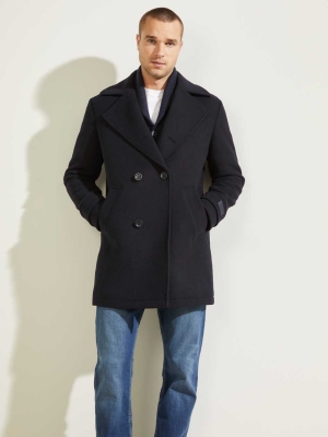 GUESS Military Wool-Blend Men's Coats Dark Blue | UK6539OFX