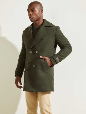 GUESS Military Wool-Blend Men's Coats Green | UK5478PTF