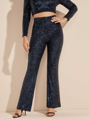 GUESS Moonlight Sequin Women's Pants Navy | UK8201YAR