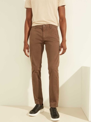 GUESS Myron Twill Skinny Men's Pants Brown | UK7018OQF