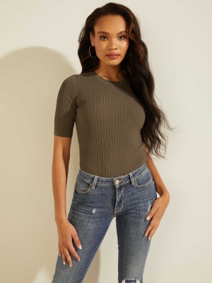 GUESS Naomi Ribbed Half-Sleeve Women's Sweaters Grey | UK4065WOF