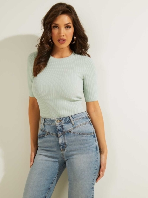 GUESS Naomi Ribbed Half-Sleeve Women's Sweaters Mint | UK9618SIP