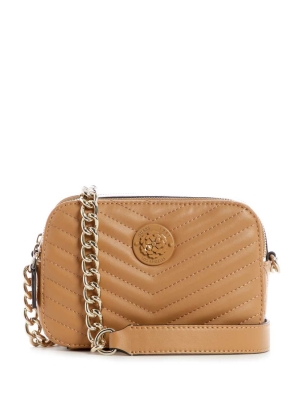 GUESS Noelle Quilted Camera Women's Crossbodies Beige | UK4205TML