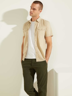 GUESS Nottingham Western Men's Shirts Khaki | UK8659MLF