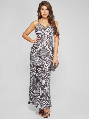 GUESS Nouveau Maxi Slip Women's Dresses Flower Grey | UK2046CQI