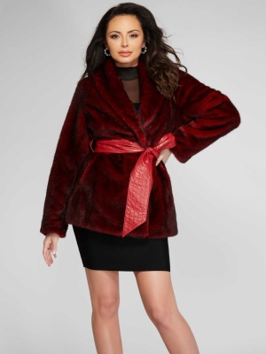 GUESS Olaia Faux-Fur Women's Coats Red Multicolor | UK6895SFM