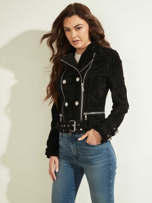 GUESS Olivia Suede Moto Women's Jackets Black Multicolor | UK1069OLM