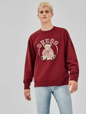 GUESS Originals Bear Crewneck Men's Sweatshirt Burgundy | UK3206VRS