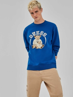 GUESS Originals Bear Crewneck Men's Sweatshirt Blue | UK7645HWT