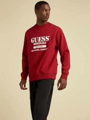 GUESS Originals Logo Crewneck Men's Sweatshirt Red | UK3982CSB