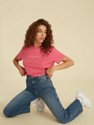 GUESS Originals Logo Crop Women's T-Shirts Red Pink | UK1762QYL