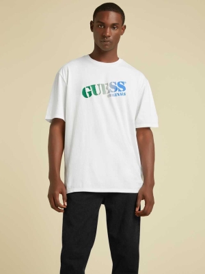 GUESS Originals Ombre Logo Men's T-Shirts White | UK7032GLP