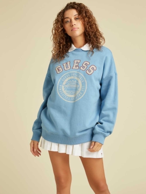 GUESS Originals Oversized Pullover Women's Sweatshirt Blue | UK0965EIF