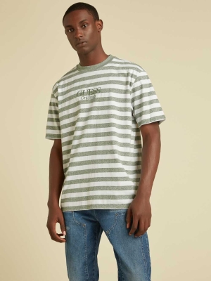 GUESS Originals Striped Men's T-Shirts Green | UK5276ZAD