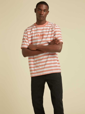 GUESS Originals Striped Men's T-Shirts Orange | UK4638SAL