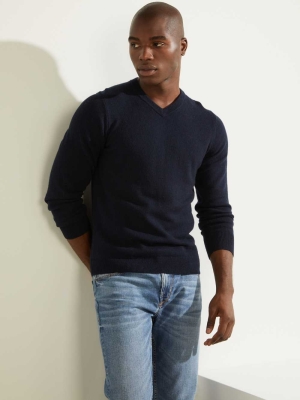 GUESS Owen V-Neck Men's Sweaters Dark Blue | UK4096JGD