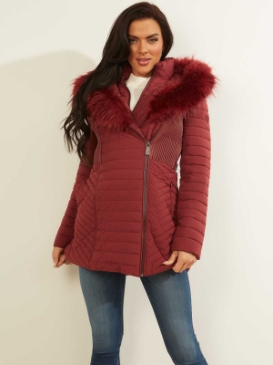 GUESS Oxana Quilted Women's Jackets Burgundy | UK1753OFN