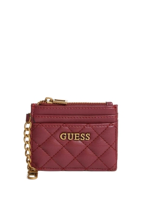 GUESS Quilted Card Holder Women's Wallets Burgundy | UK2768JEF