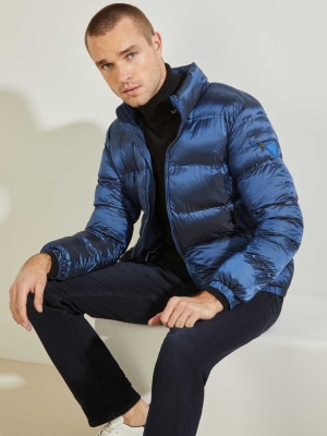 GUESS Quilted Puffer Men's Jackets Blue | UK1486WAP