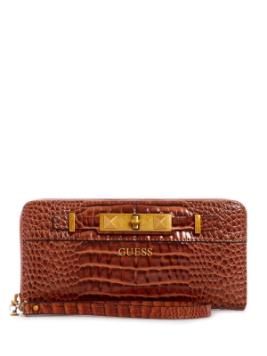 GUESS Raffie Zip-Around Women's Crossbodies Brown | UK0352IVU