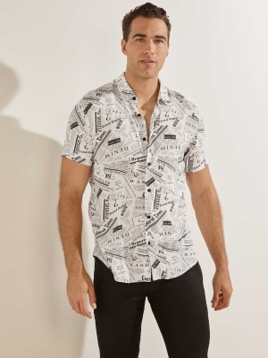 GUESS Rebel News Men's Shirts White Flower | UK4250ZAS