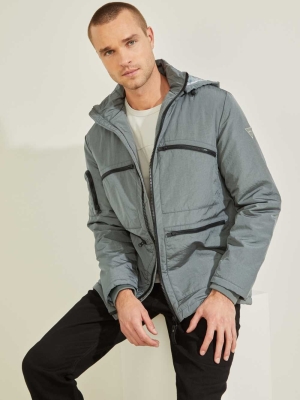 GUESS Ross Hooded Puffer Men's Jackets Grey | UK2903NPE