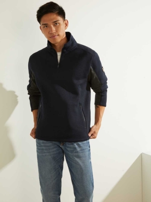 GUESS Runyon Fleece Half-Zip Men's Pullover Dark Blue | UK3987HYD