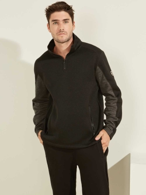 GUESS Runyon Fleece Half-Zip Men's Pullover Black | UK9580SVM