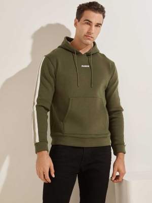 GUESS Side Stripe Men's Hoodies Green | UK7890VYD