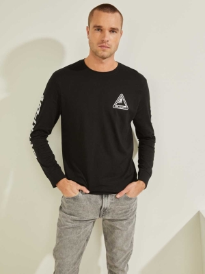 GUESS Ski Logo Men's T-Shirts Black | UK7615IJY