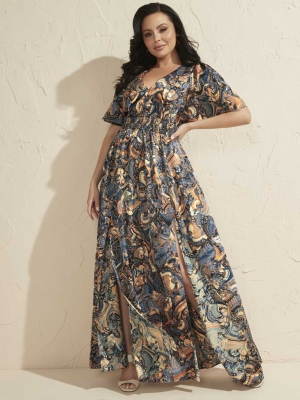 GUESS Slick Paisley Maxi Women's Dresses Flower Blue | UK4712FKP