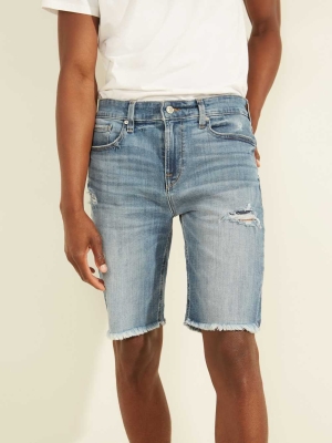 GUESS Slim Denim Men's Shorts Light Blue | UK5601HUO