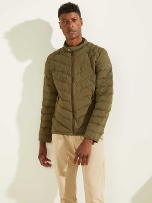 GUESS Slim Fit Puffer Men's Jackets Olive | UK1237RUP