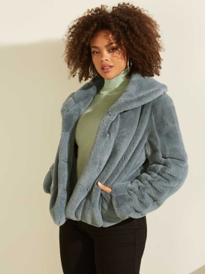 GUESS Sophy Faux-Fur Women's Jackets Turquoise | UK4053OJM