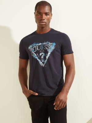 GUESS Splash Men's T-Shirts Dark Blue | UK0941VYC