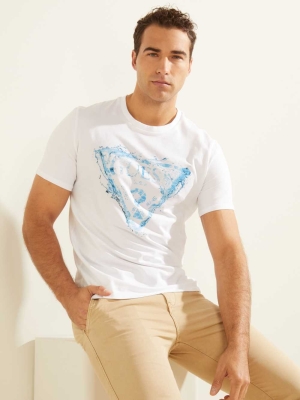 GUESS Splash Men's T-Shirts White | UK3542QUC