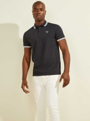 GUESS Sports Pique Logo Men's Polo Shirts Dark Blue | UK3697DNS