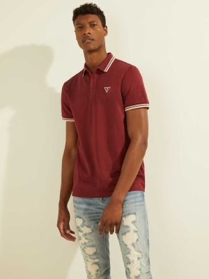 GUESS Sports Pique Logo Men's Polo Shirts Burgundy | UK6095EVM