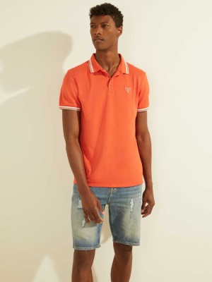 GUESS Sports Pique Logo Men's Polo Shirts Orange | UK6274WZD