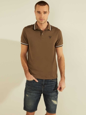 GUESS Sports Pique Logo Men's Polo Shirts Brown | UK6317XQC