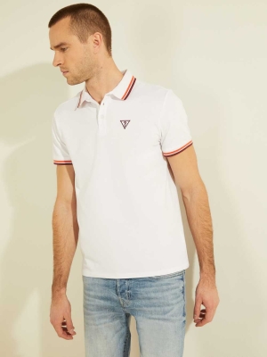 GUESS Sports Pique Logo Men's Polo Shirts White | UK9607HGY