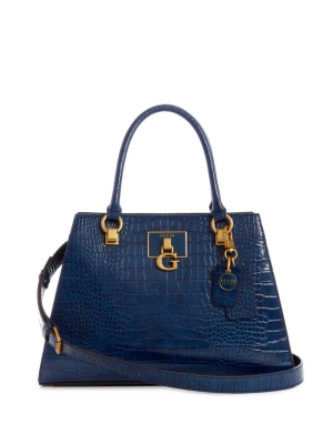 GUESS Stephi Croc Girlfriend Women's Satchels Blue | UK1053TWP