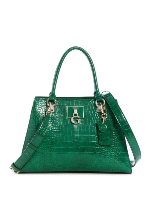 GUESS Stephi Croc Girlfriend Women's Satchels Green | UK3760QEY