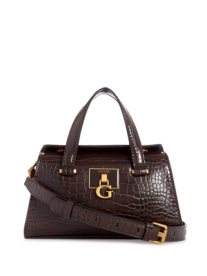 GUESS Stephi Croc Mini Women's Satchels Black Brown | UK1907TUA