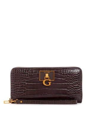 GUESS Stephi Large Zip Around Women's Crossbodies Black Brown | UK1453SBC