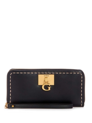 GUESS Stephi Large Zip-Around Women's Wallets Black | UK3871LMP