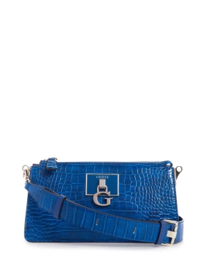 GUESS Stephi Mini Zip Women's Crossbodies Blue | UK6510XJM