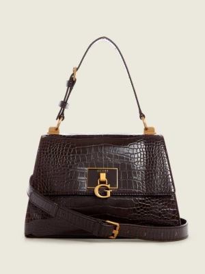 GUESS Stephi Top-Handle Flap Women's Crossbodies Black Brown | UK0652NXA