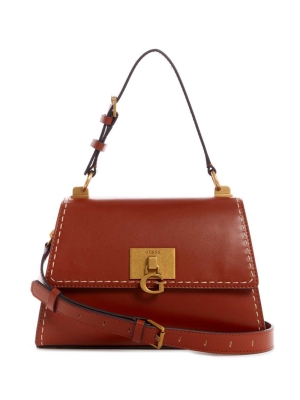 GUESS Stephi Top-Handle Women's Shoulder Bags Burgundy | UK9851JAZ