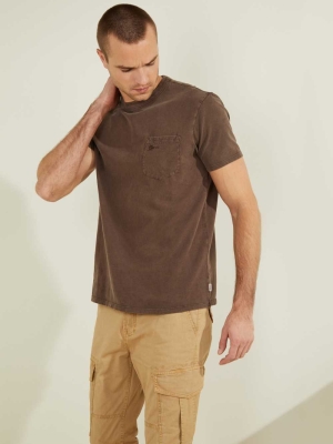 GUESS Sueded Jersey Men's T-Shirts Chocolate Brown Multicolor | UK8295QBE